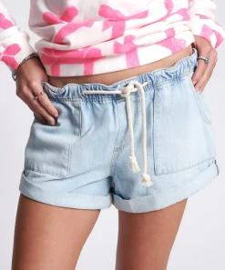 Denim Shorts|ONE TEASPOON Angel Blue Shabby Bandit Drawstring Boyfriend Shorts