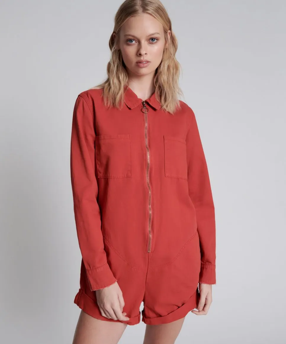 Denim Jumpsuits|ONE TEASPOON Apple Red Prophecy Jumpsuit