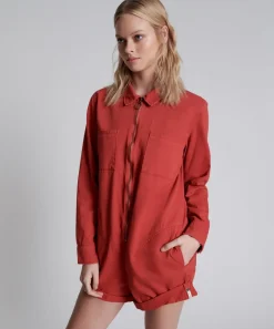 Denim Jumpsuits|ONE TEASPOON Apple Red Prophecy Jumpsuit