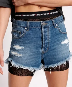 Denim Shorts|ONE TEASPOON Bay Blue Outlaws Mid Length Denim Shorts