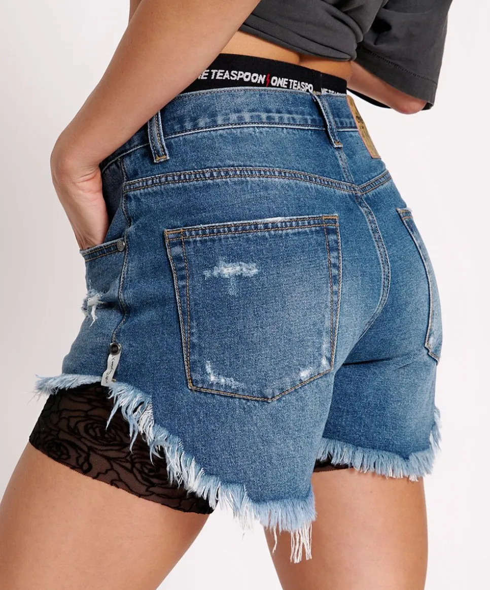Denim Shorts|ONE TEASPOON Bay Blue Outlaws Mid Length Denim Shorts