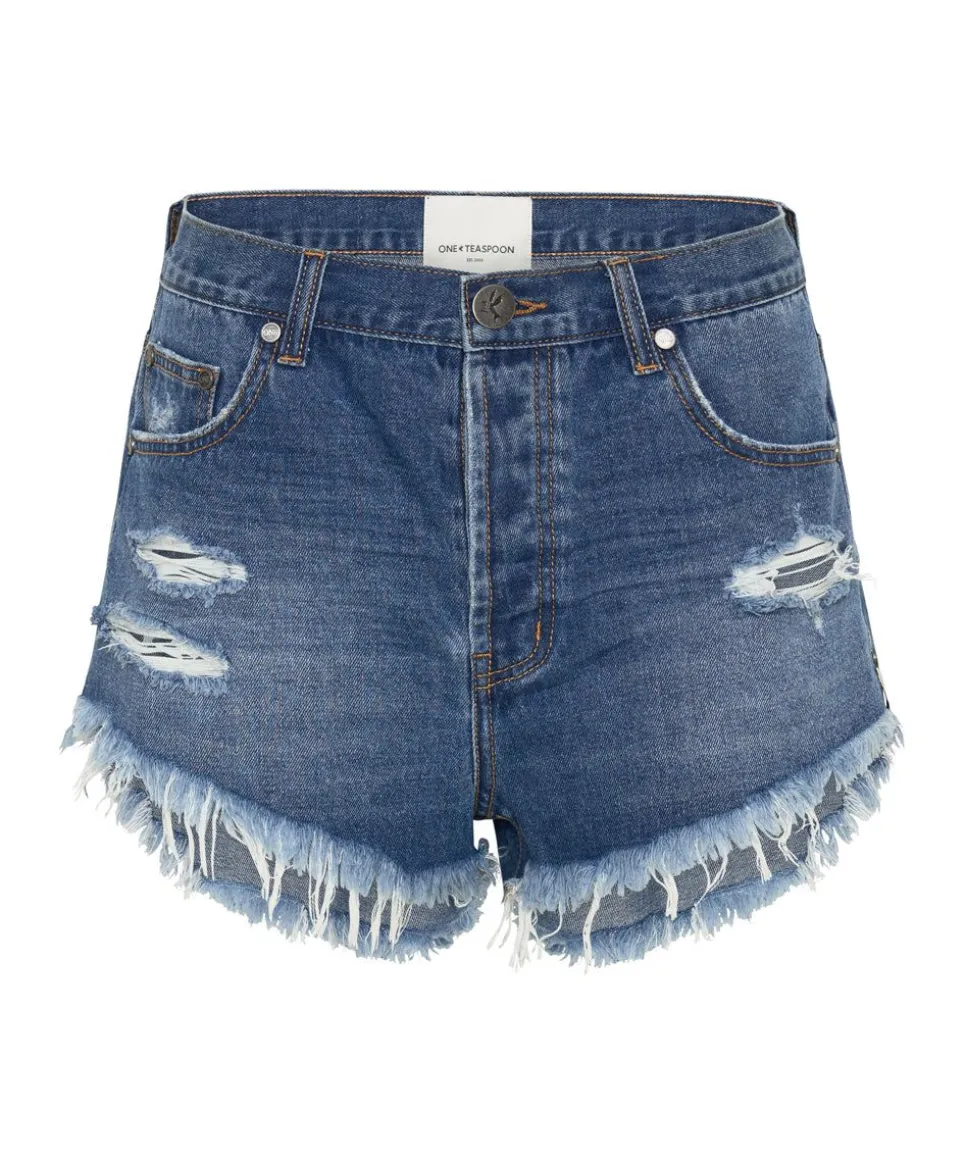 Denim Shorts|ONE TEASPOON Bay Blue Outlaws Mid Length Denim Shorts