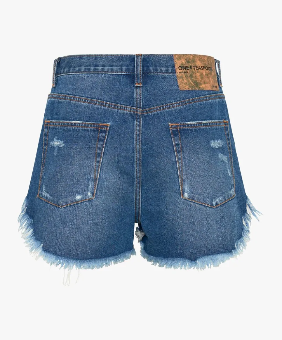 Denim Shorts|ONE TEASPOON Bay Blue Outlaws Mid Length Denim Shorts