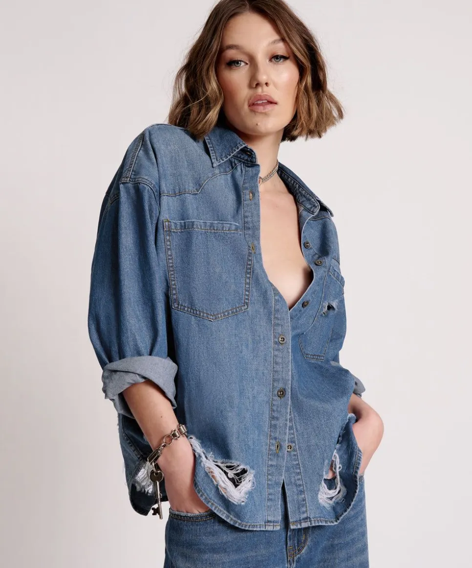 Shirts|ONE TEASPOON Bay Blue Oversized Revolver Shirt