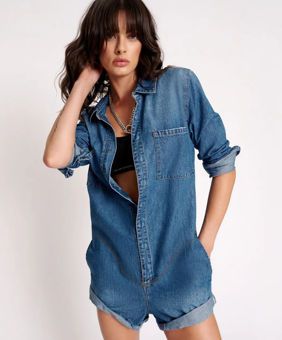 Denim Jumpsuits|ONE TEASPOON Bay Blue Prophecy Jumpsuit