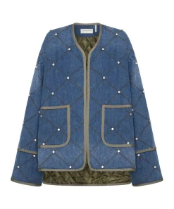 Jackets|ONE TEASPOON Bay Blue Quilted Crystal Studded Jacket
