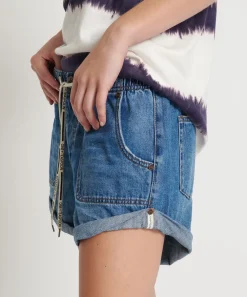 Denim Shorts|ONE TEASPOON Bay Blue Shabby Bandit Drawstring Boyfriend Shorts