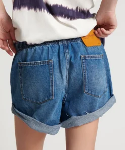 Denim Shorts|ONE TEASPOON Bay Blue Shabby Bandit Drawstring Boyfriend Shorts