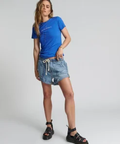Denim Shorts|ONE TEASPOON Berlin Blue Shabby Bandit Drawstring Boyfriend Shorts