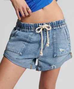 Denim Shorts|ONE TEASPOON Berlin Blue Shabby Bandit Drawstring Boyfriend Shorts
