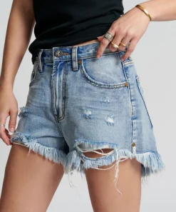 Denim Shorts|ONE TEASPOON Berlin Blue Truckers Mid Waist Relaxed Shorts
