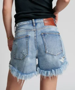 Denim Shorts|ONE TEASPOON Berlin Blue Truckers Mid Waist Relaxed Shorts
