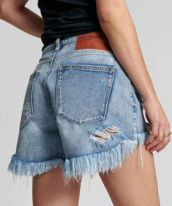 Denim Shorts|ONE TEASPOON Berlin Blue Truckers Mid Waist Relaxed Shorts