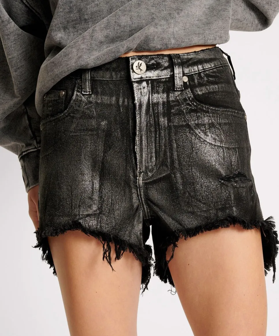 Denim Shorts|ONE TEASPOON Black Foil Bonitas High Waist Denim Shorts
