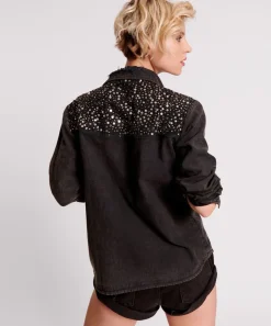 Shirts|ONE TEASPOON Black Hand Embellished Denim Western Shirt