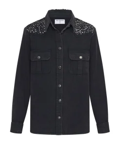 Shirts|ONE TEASPOON Black Hand Embellished Denim Western Shirt