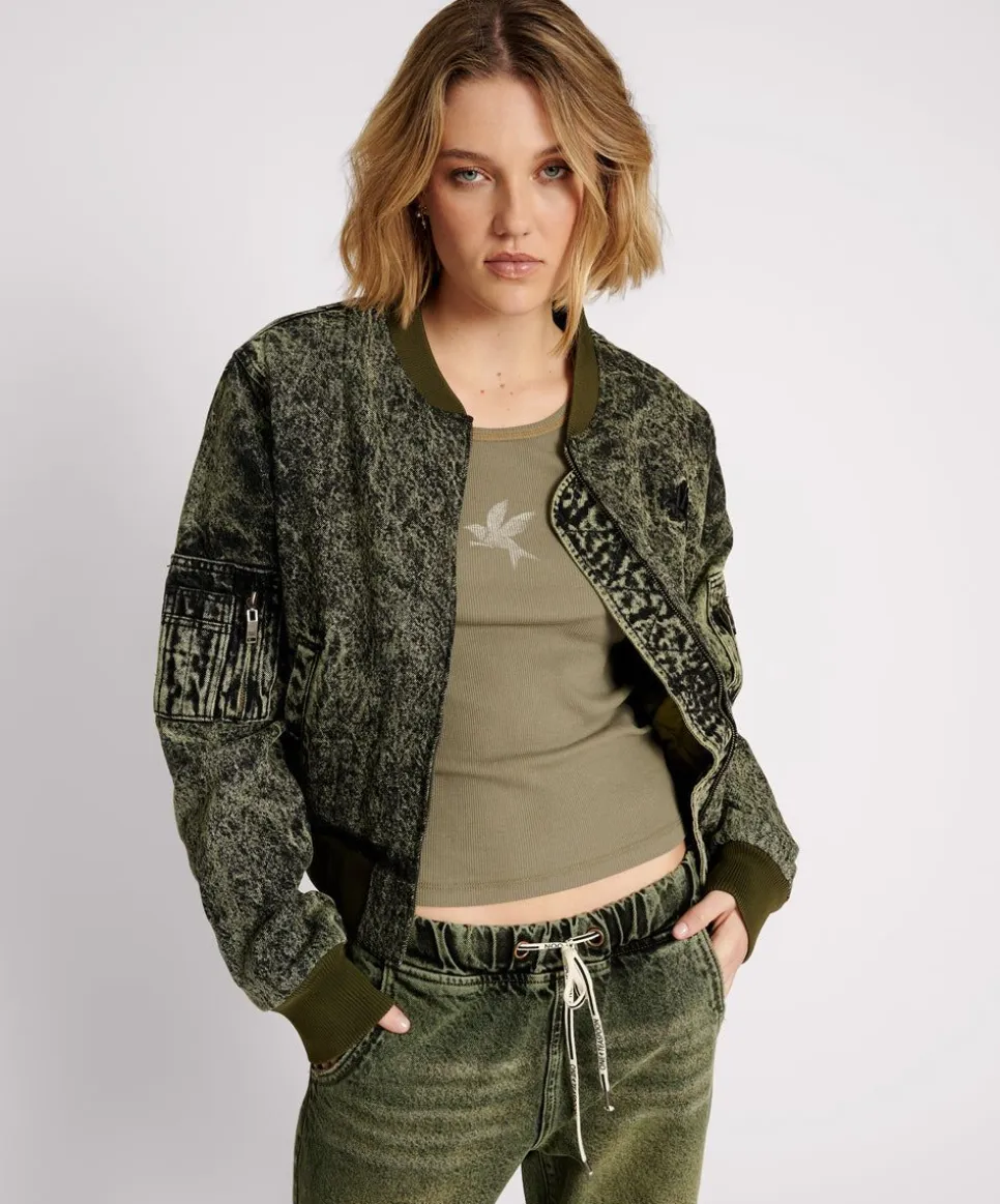 Jackets|ONE TEASPOON Black Khaki Denim Bomber Jacket