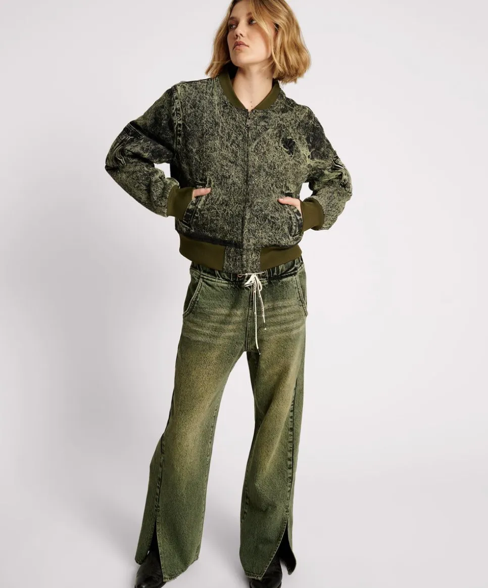 Jackets|ONE TEASPOON Black Khaki Denim Bomber Jacket