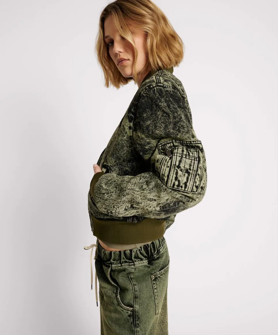 Jackets|ONE TEASPOON Black Khaki Denim Bomber Jacket