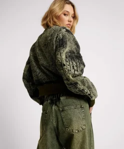 Jackets|ONE TEASPOON Black Khaki Denim Bomber Jacket