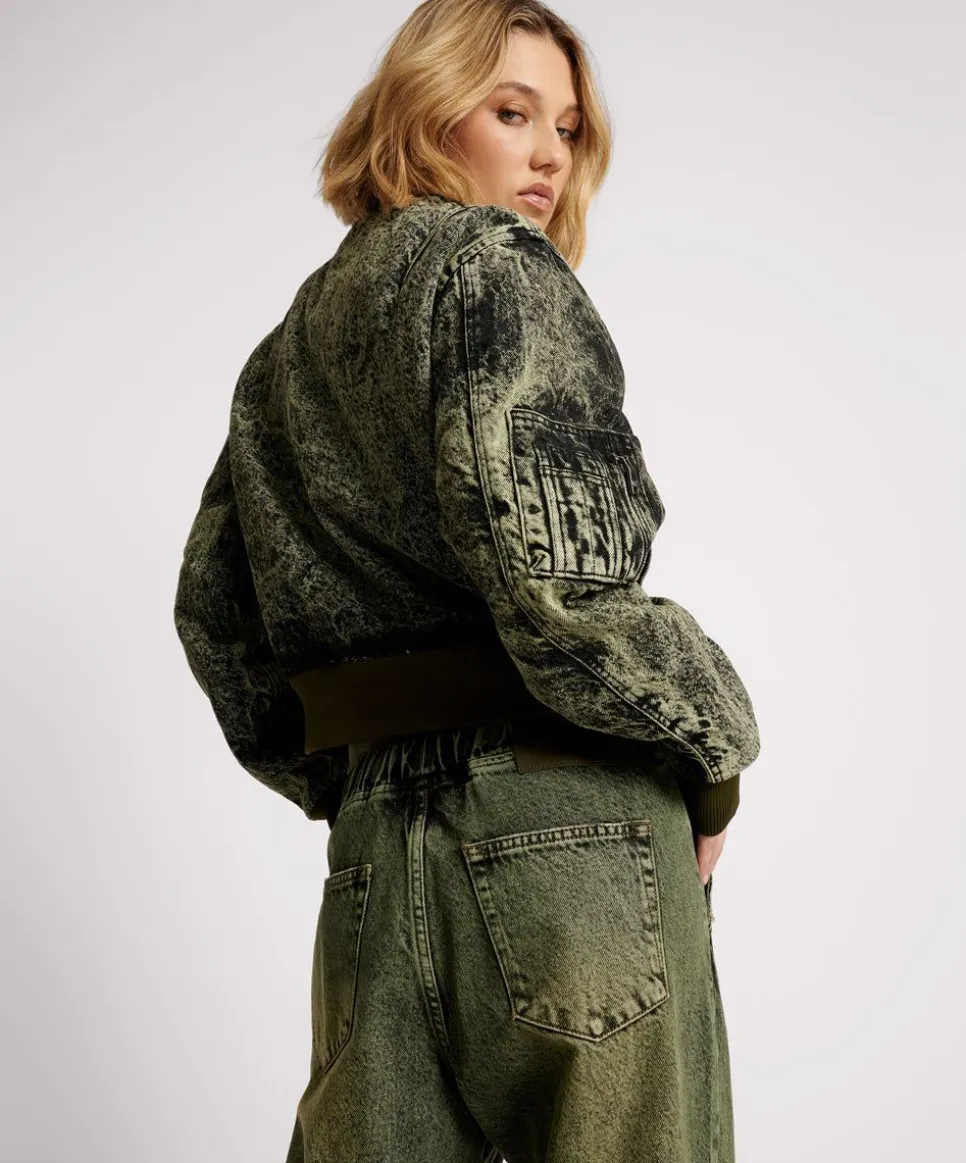 Jackets|ONE TEASPOON Black Khaki Denim Bomber Jacket