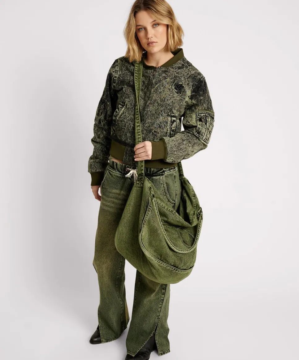 Jackets|ONE TEASPOON Black Khaki Denim Bomber Jacket