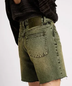 Denim Shorts|ONE TEASPOON Black Khaki Jackson Mid Waist Wide Leg Shorts