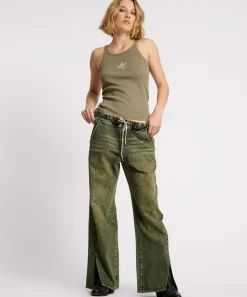 Denim Jeans|ONE TEASPOON Black Khaki Roadhouse Wide Leg Drawstring Jeans
