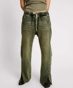 Denim Jeans|ONE TEASPOON Black Khaki Roadhouse Wide Leg Drawstring Jeans
