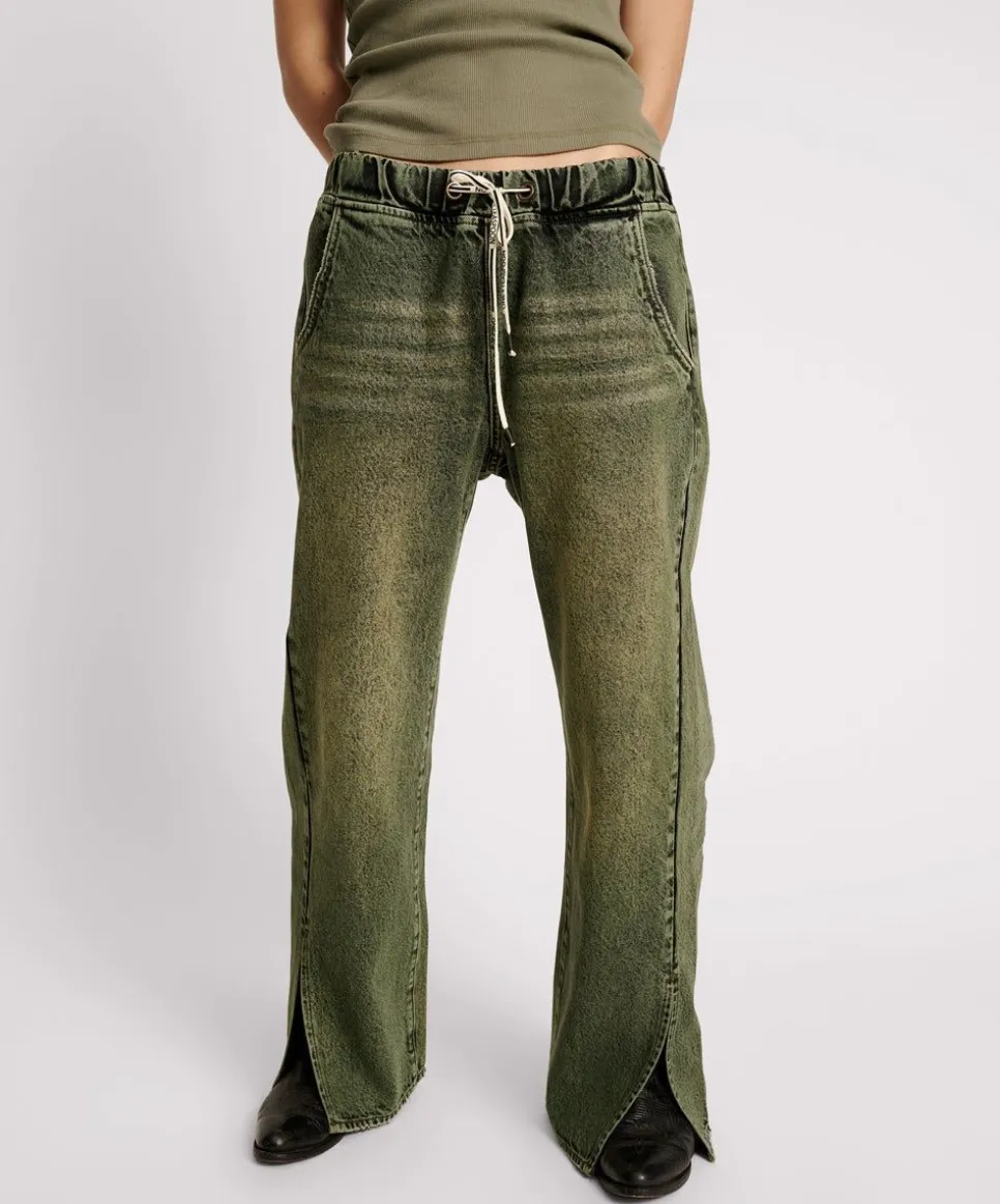Denim Jeans|ONE TEASPOON Black Khaki Roadhouse Wide Leg Drawstring Jeans