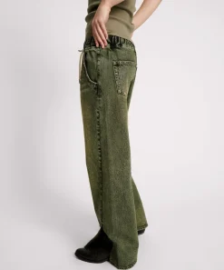 Denim Jeans|ONE TEASPOON Black Khaki Roadhouse Wide Leg Drawstring Jeans