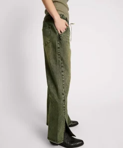 Denim Jeans|ONE TEASPOON Black Khaki Roadhouse Wide Leg Drawstring Jeans