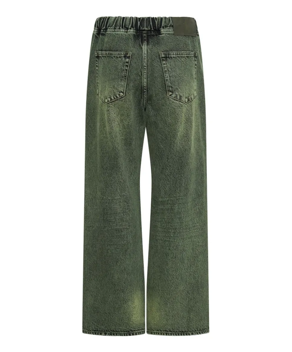 Denim Jeans|ONE TEASPOON Black Khaki Roadhouse Wide Leg Drawstring Jeans