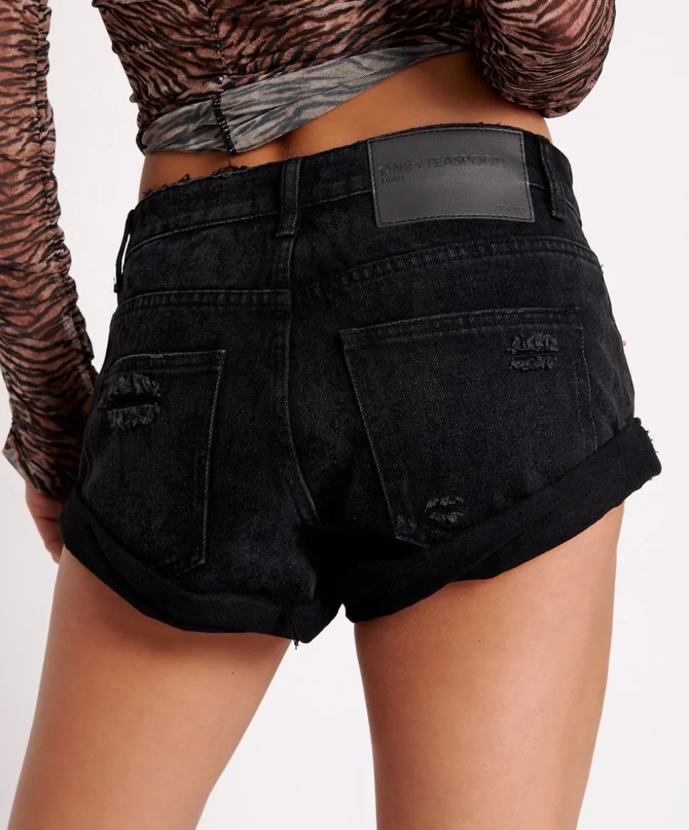 Denim Shorts|ONE TEASPOON Black Lace Bandits Low Waist Denim Shorts