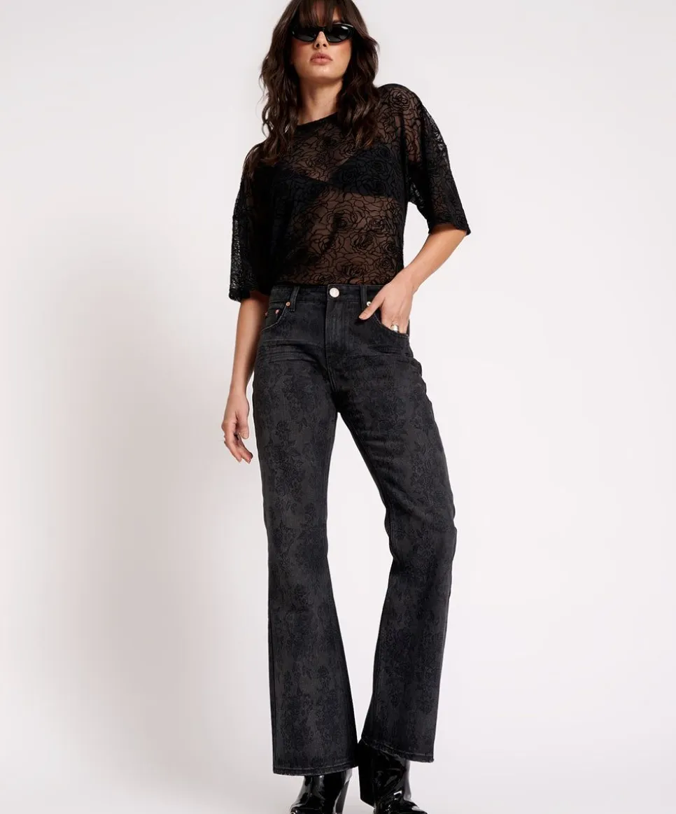 Denim Jeans|ONE TEASPOON Black Lace Charlie Slim High Waist Bootcut Jeans