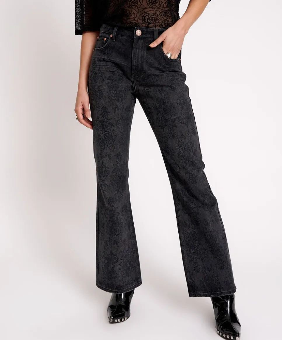 Denim Jeans|ONE TEASPOON Black Lace Charlie Slim High Waist Bootcut Jeans