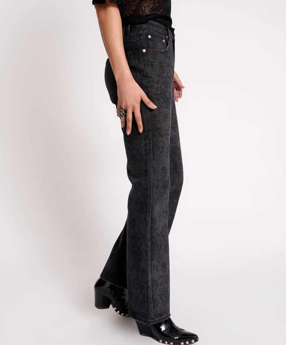 Denim Jeans|ONE TEASPOON Black Lace Charlie Slim High Waist Bootcut Jeans