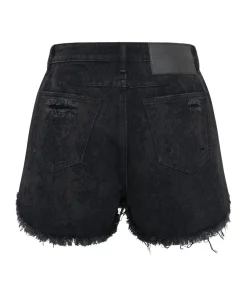 Denim Shorts|ONE TEASPOON Black Lace Le Wolves Mid Length Denim Shorts