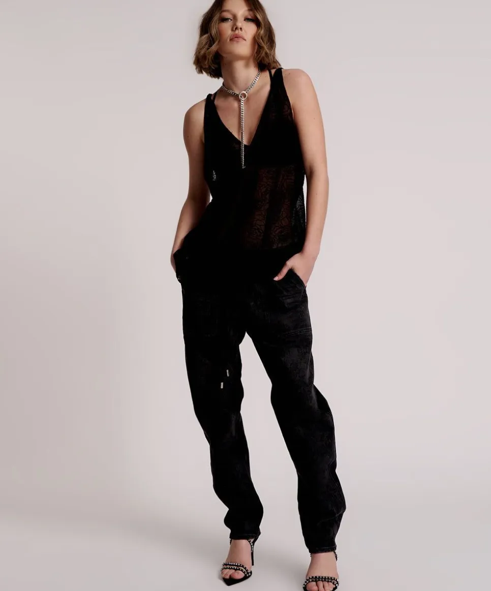 Denim Jeans|ONE TEASPOON Black Lace Shabbies Drawstring Boyfriend Jeans