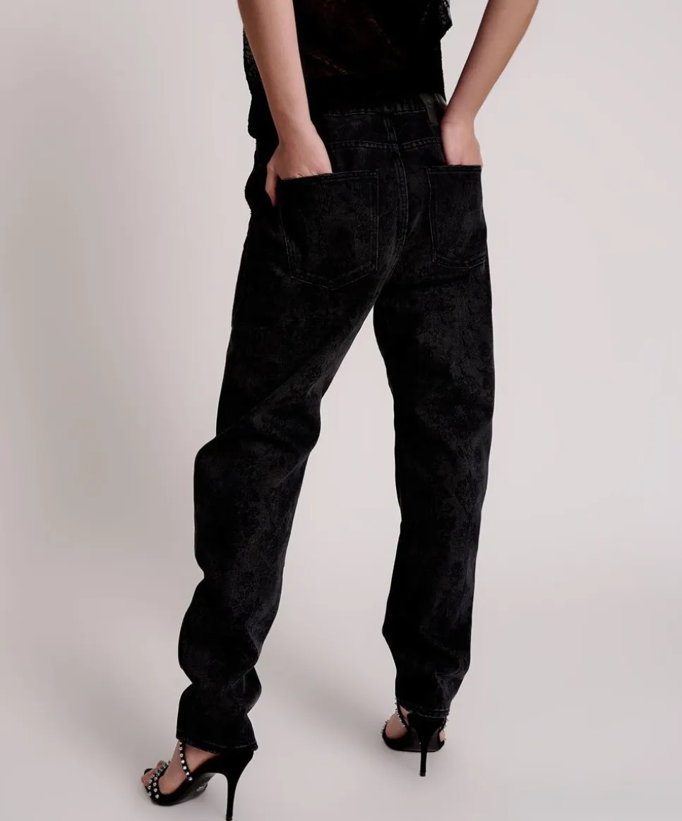 Denim Jeans|ONE TEASPOON Black Lace Shabbies Drawstring Boyfriend Jeans