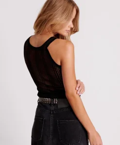 Tops|ONE TEASPOON Black Ladder Stripe Sheer Knitted Tank