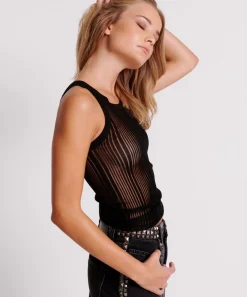 Tops|ONE TEASPOON Black Ladder Stripe Sheer Knitted Tank