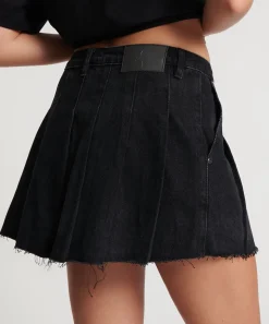 Denim Skirts|ONE TEASPOON Black Oak Pleated Micro Mini Skirt