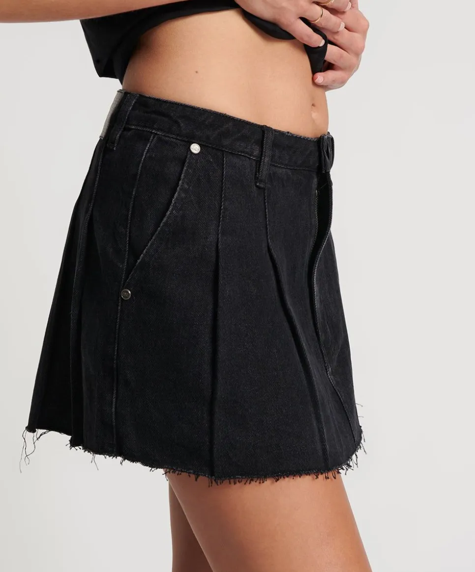 Denim Skirts|ONE TEASPOON Black Oak Pleated Micro Mini Skirt