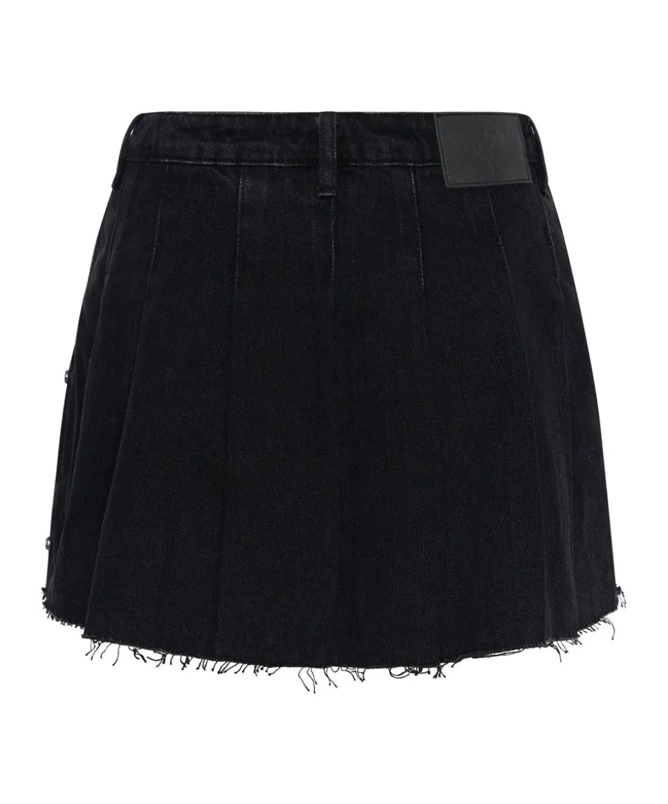 Denim Skirts|ONE TEASPOON Black Oak Pleated Micro Mini Skirt