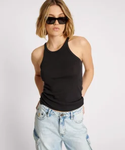 Tees & Tanks|ONE TEASPOON Black Fine Rib Singlet