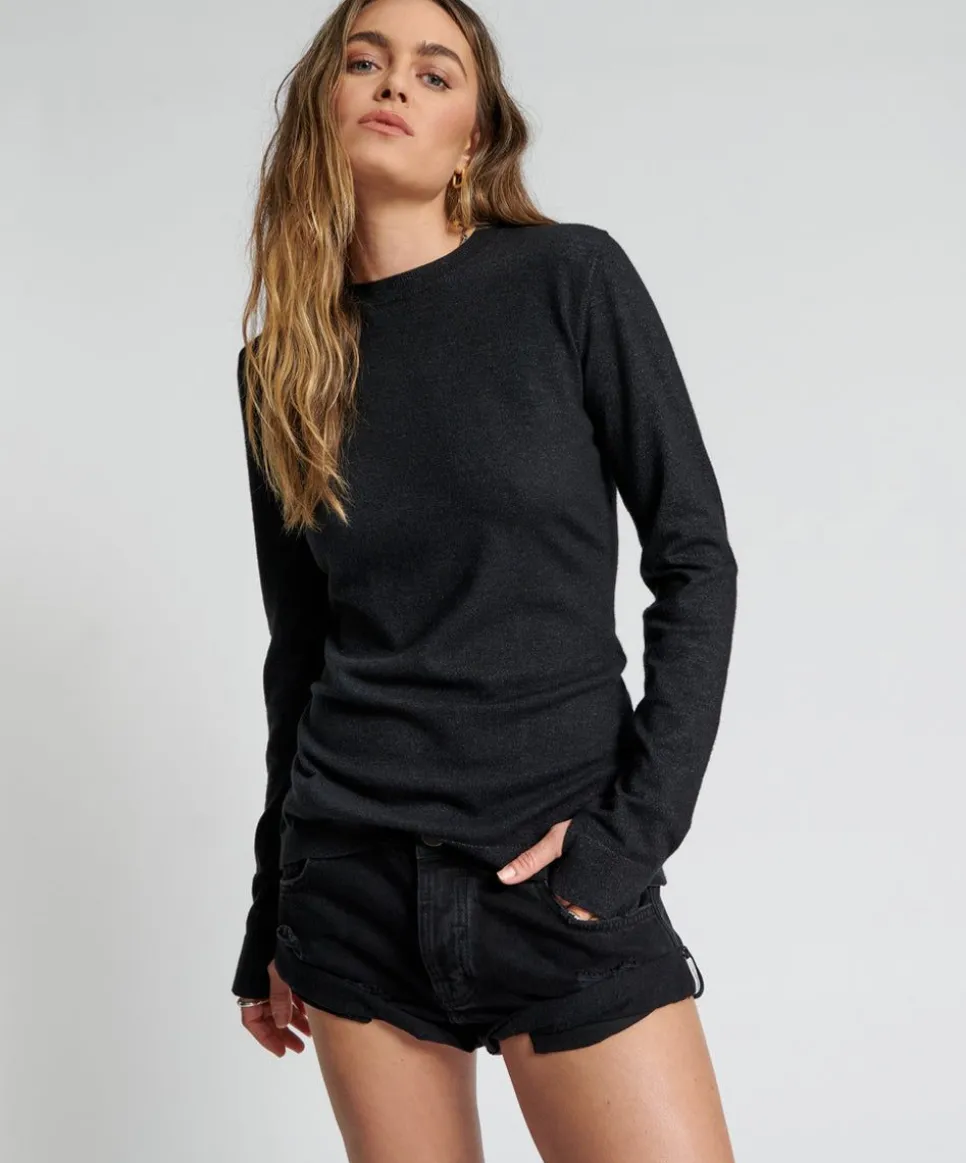 Knitwear|ONE TEASPOON Black Peep Hole Long Sleeve Knit Top