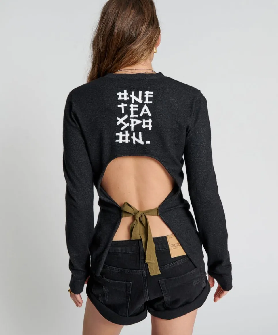 Knitwear|ONE TEASPOON Black Peep Hole Long Sleeve Knit Top