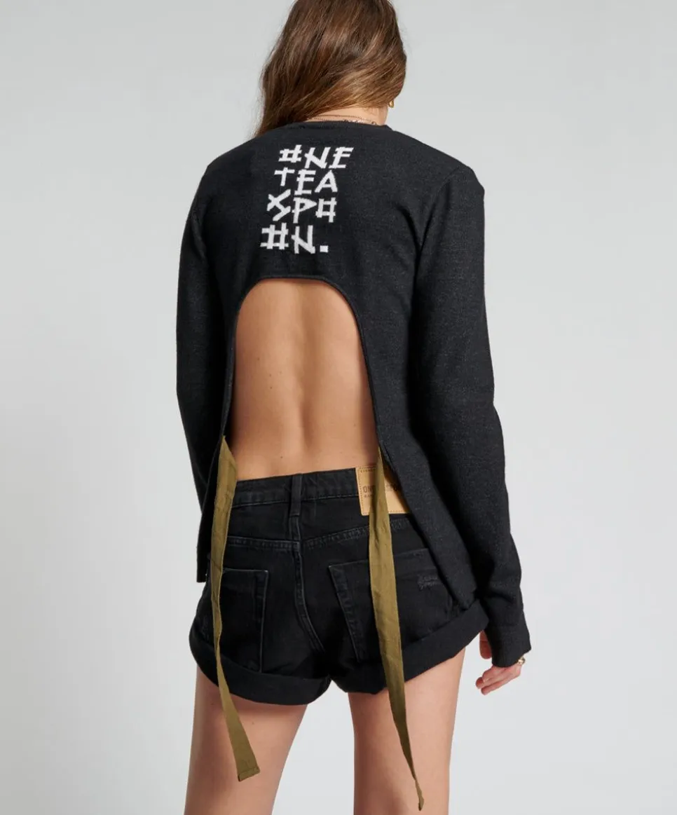 Knitwear|ONE TEASPOON Black Peep Hole Long Sleeve Knit Top