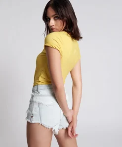 Graphic Tees|ONE TEASPOON Blazing Yellow Logo Fitted Tee